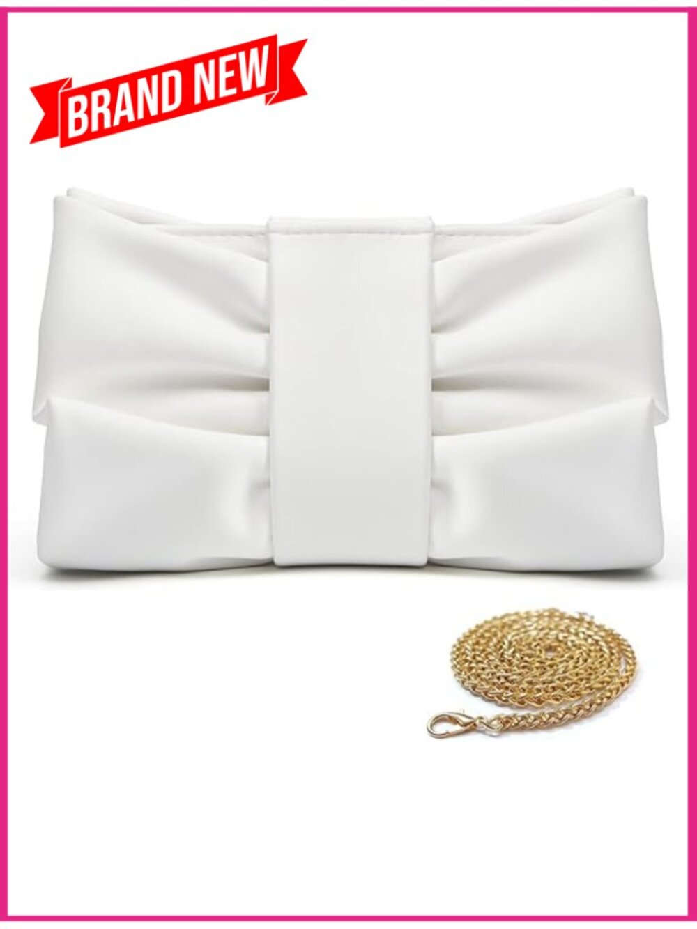 Women’s Elegant Pleated PU Clutch – Formal Crossbody w/ Chain